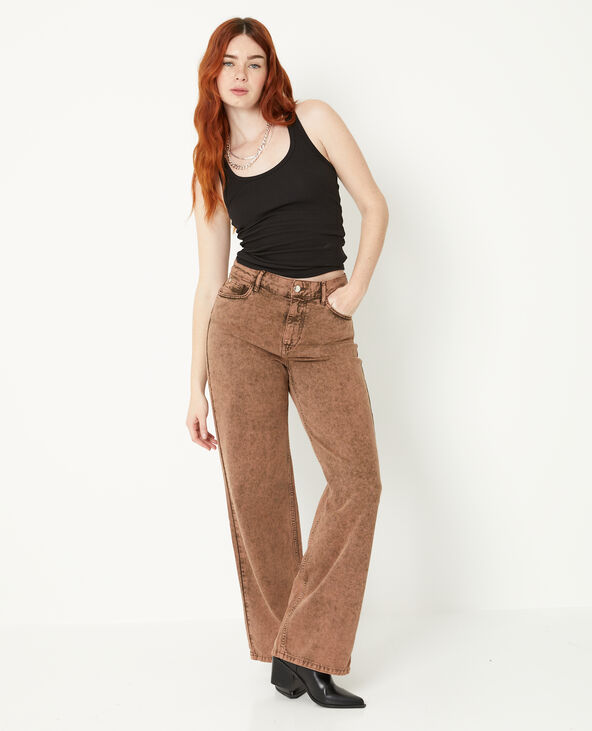 Jean droit taille basse effet délavé marron - Pimkie