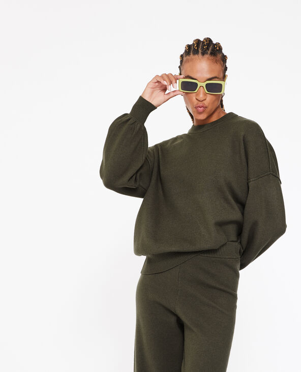 Pull col rond en maille compacte vert kaki - Pimkie
