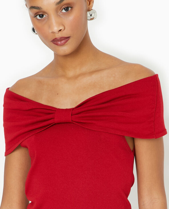 Top bustier en maille avec nœud rouge - Pimkie