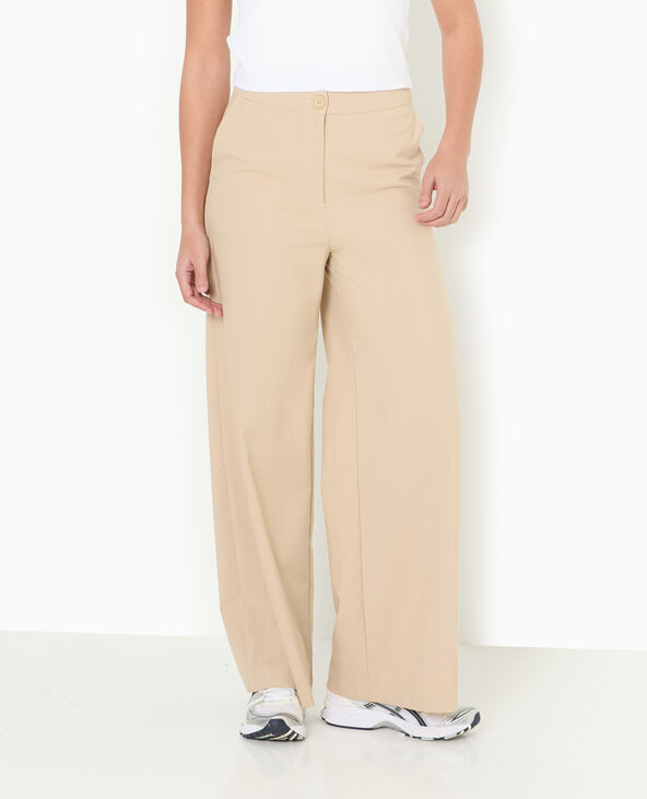 Pantalon large et droit taille haute beige - Pimkie