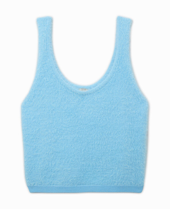 Top court en maille fluffy bleu clair - Pimkie