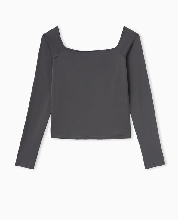 Top manches longues encolure Bardot gris foncé - Pimkie