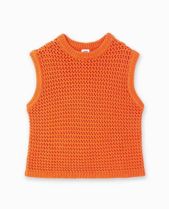 Pull sans manches en maille ajourée orange - Pimkie