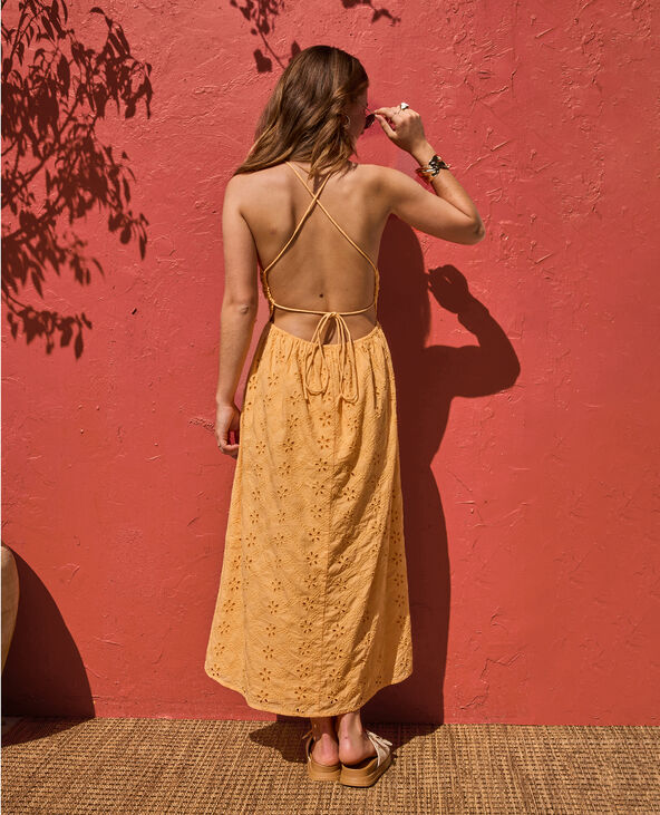 Robe longue en broderie anglaise bretelles croisées orange - Pimkie