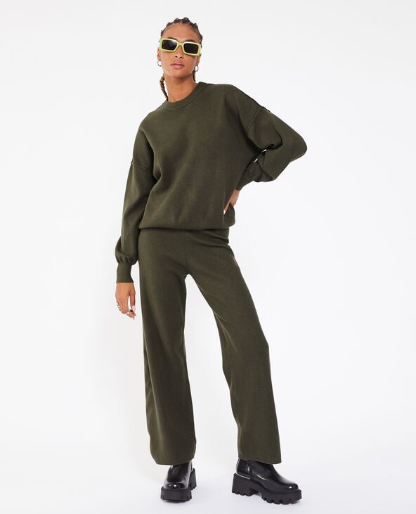 Pull col rond en maille compacte vert kaki - Pimkie