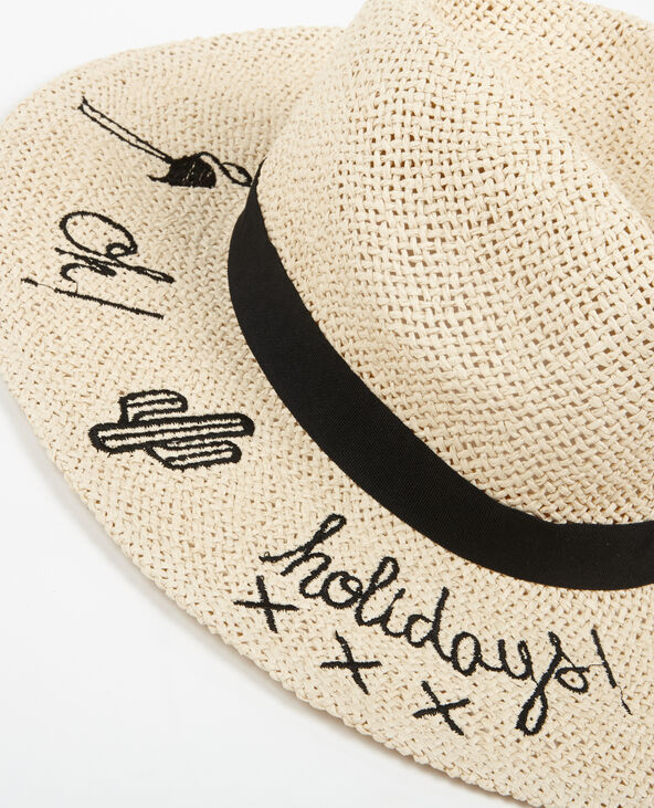 Chapeau en paille à message beige - Pimkie