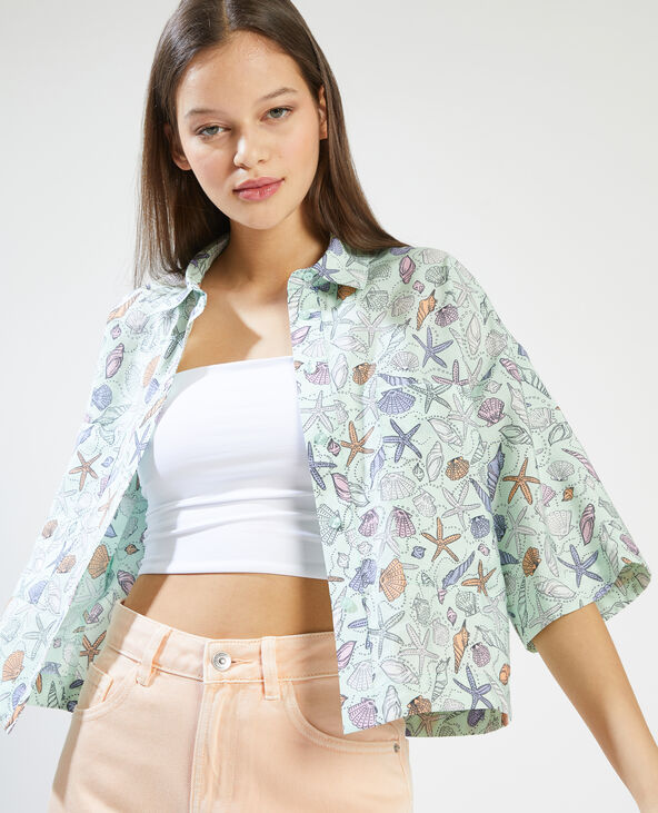 Chemisier cropped manches courtes bleu - Pimkie