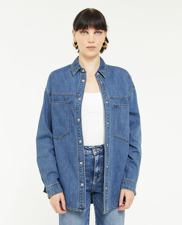 Chemise longue en denim avec pressions bleu - Pimkie