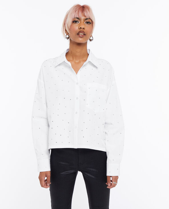 Chemise courte avec strass blanc - Pimkie