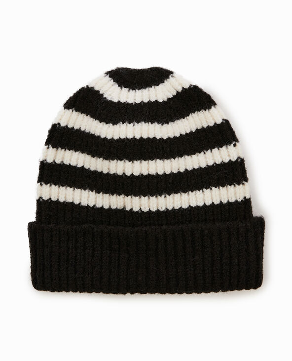 Bonnet rayé avec revers noir - Pimkie