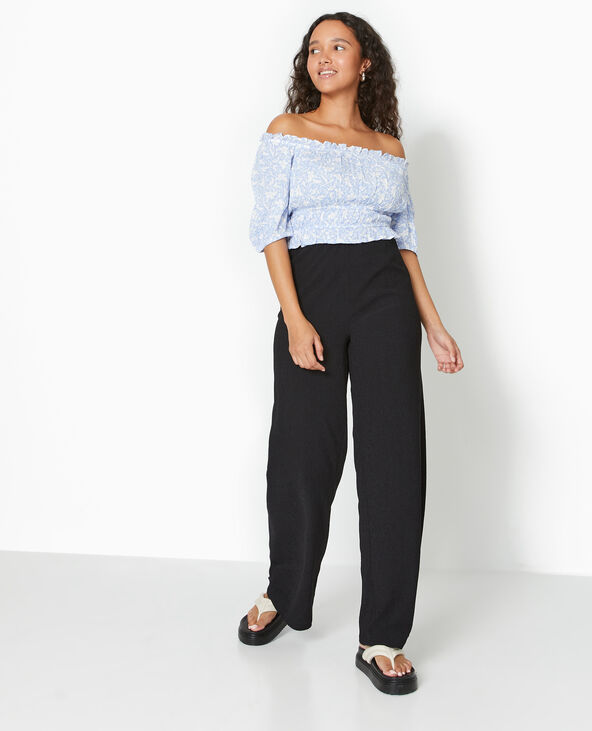 Pantalon large et fluide en tissu effet froissé noir - Pimkie