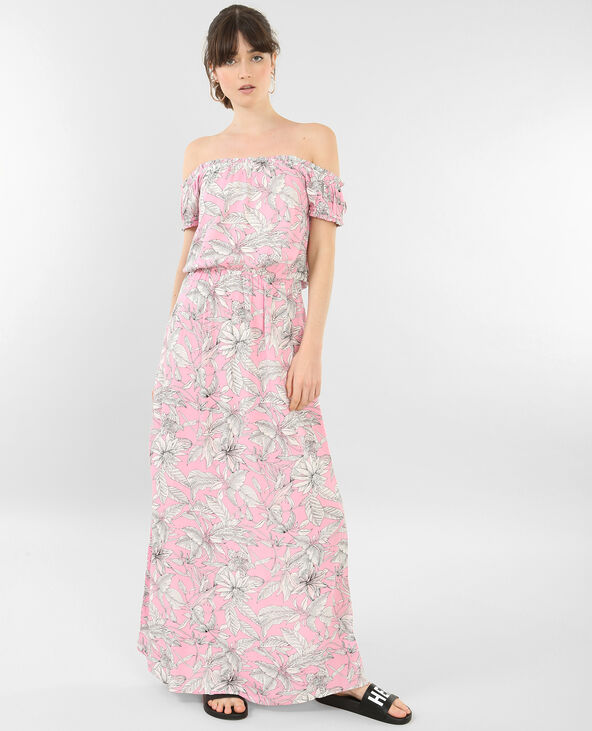 Robe longue à col bardot rose - Pimkie