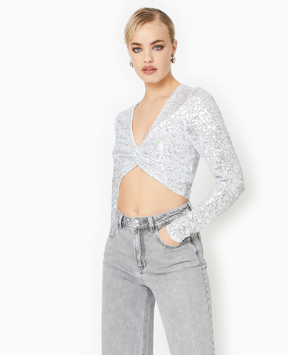 Top court avec sequins argenté - Pimkie