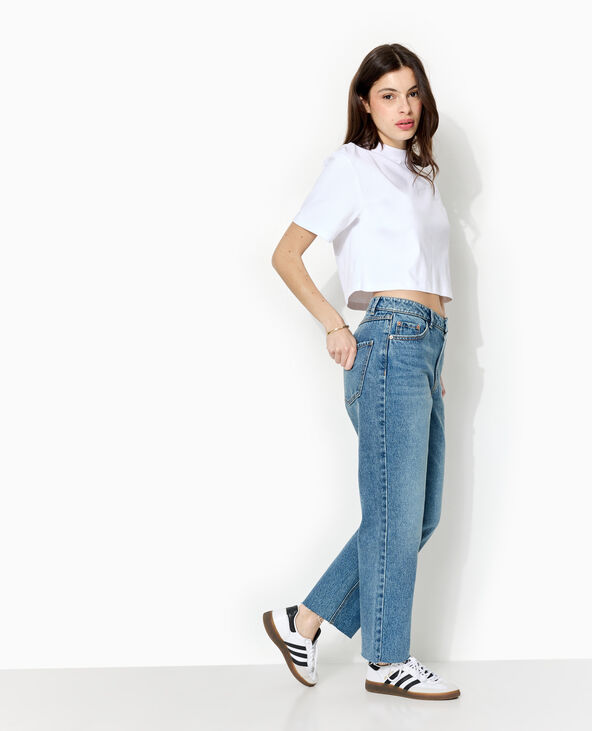 Jean straight taille haute bas coupés bleu - Pimkie