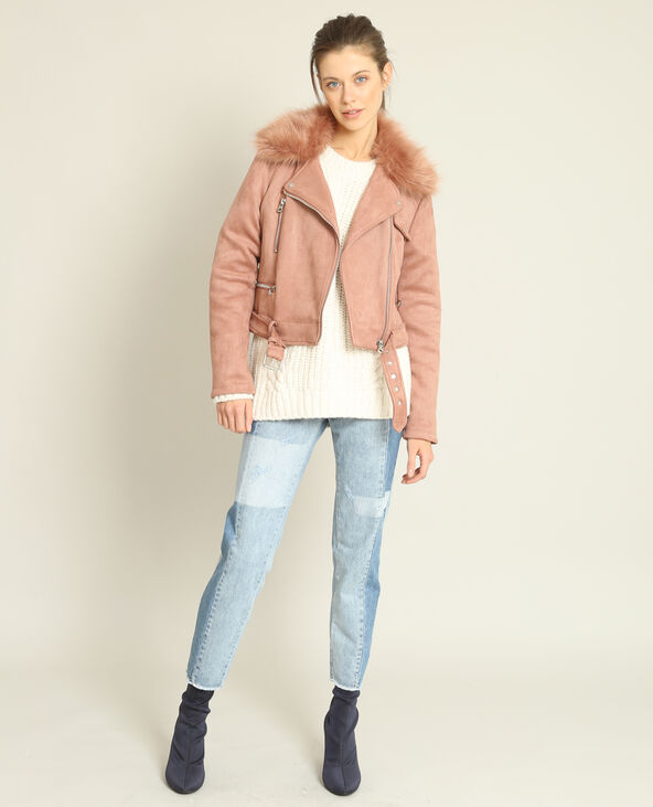 Veste col fausse fourrure vieux rose - Pimkie