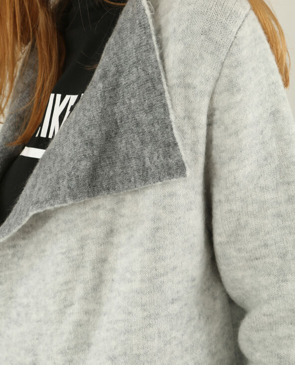 Long gilet à col châle gris chiné - Pimkie