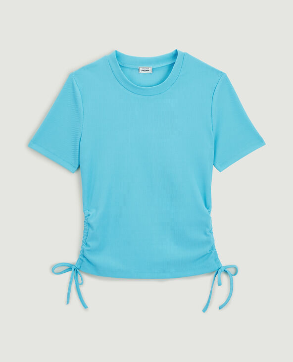 Top maille côtelée avec nœud bleu turquoise - Pimkie