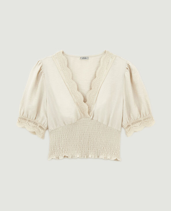 Top à bord brodés beige - Pimkie