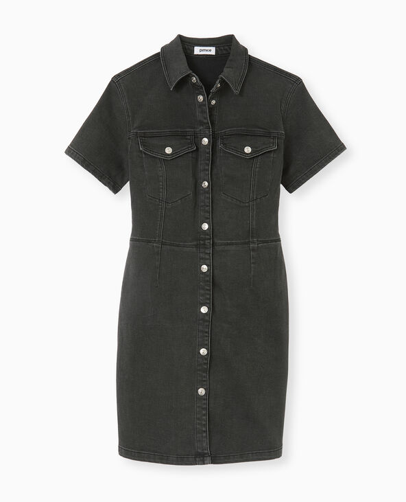 Robe courte boutonnée en jean stretch noir - Pimkie