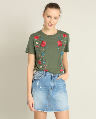 T-shirt brodé vert foncé - Pimkie