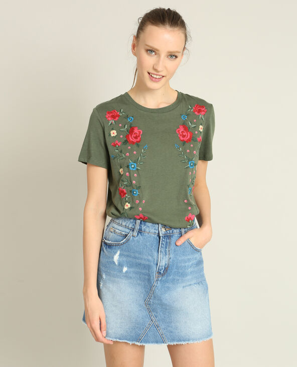 T-shirt brodé vert foncé - Pimkie