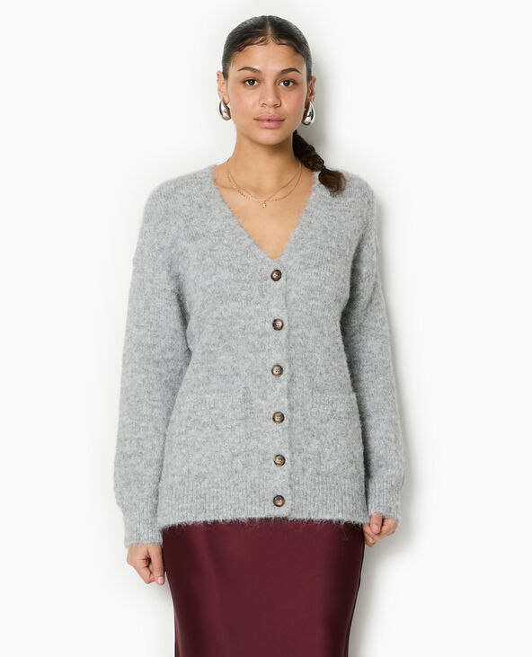 Gilet long en maille douce et poilue gris - Pimkie