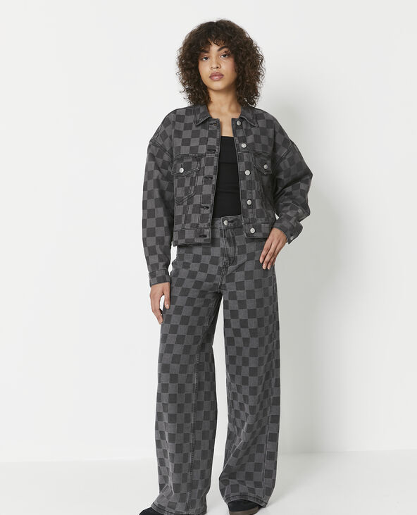 Veste courte en jean motif damiers gris - Pimkie
