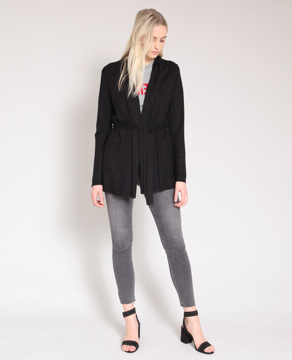 Gilet long à ceinture noir - Pimkie