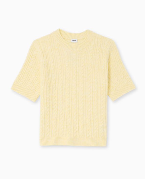 Pull manches courtes maille torsadée jaune - Pimkie