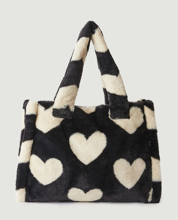 Sac cabas moumouté motifs cœurs blanc - Pimkie
