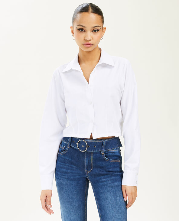 Chemise cropped manches longues blanc - Pimkie