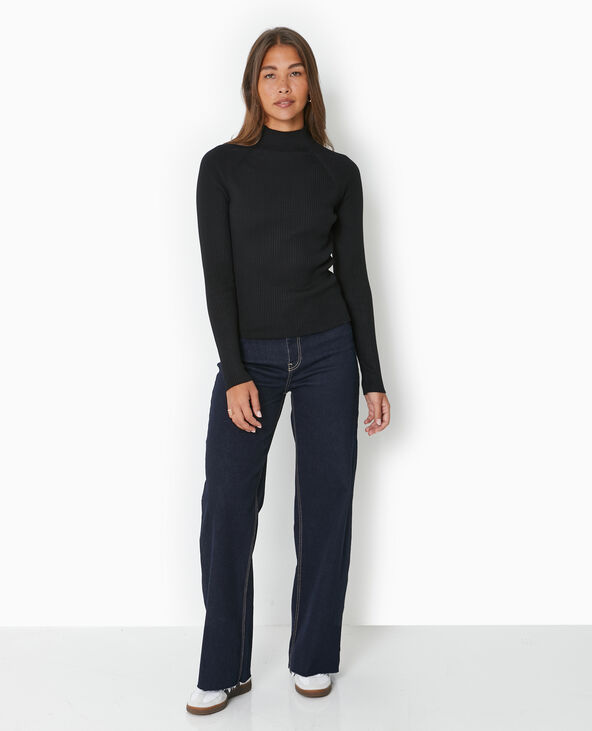 Pull fin en maille côtelée col montant noir - Pimkie
