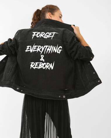 Veste en jean à message noir - Pimkie
