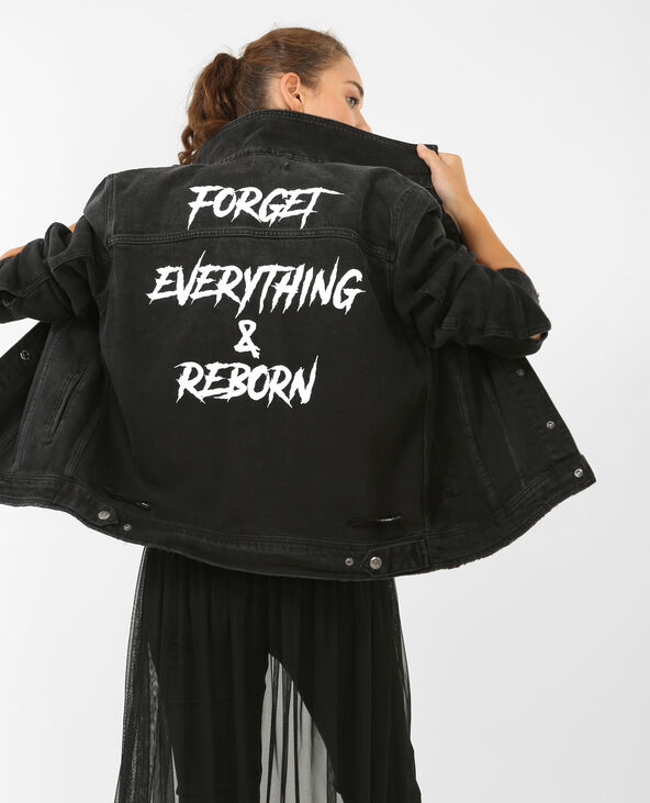 Veste en jean à message noir - Pimkie