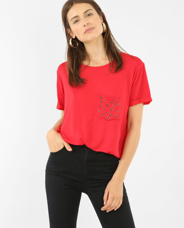 T-shirt oversize à poche rivetée rouge - Pimkie