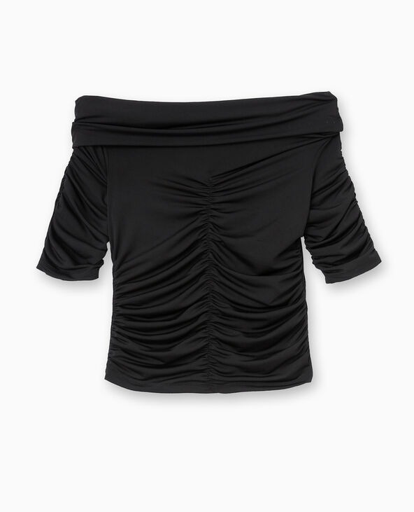 Top avec fronces encolure Bardot noir - Pimkie