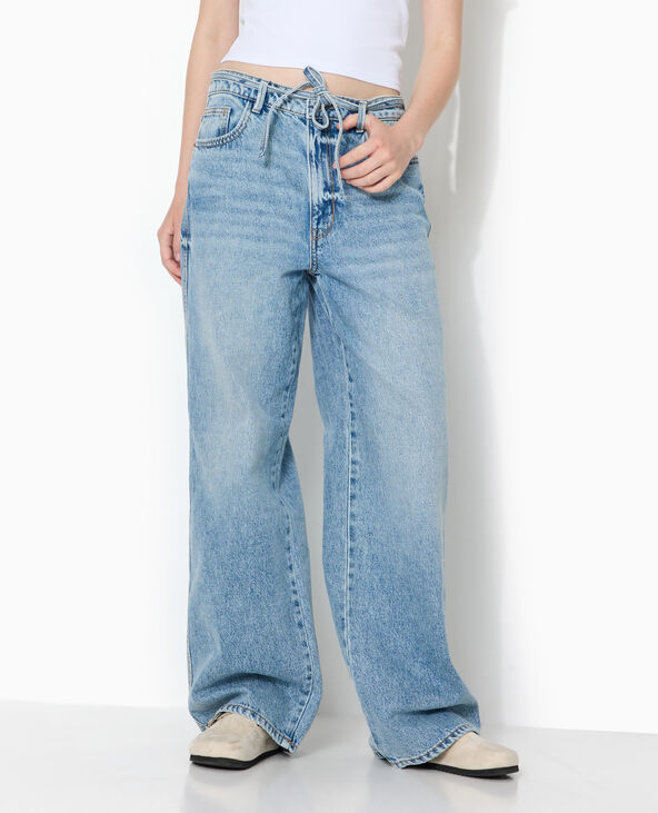 Jean baggy taille basse avec ceinture à nouer bleu - Pimkie