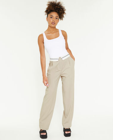 Pantalon droit avec ceinture fantaisie gris clair - Pimkie