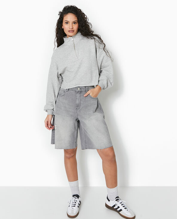 Sweat zippé cropped gris chiné - Pimkie