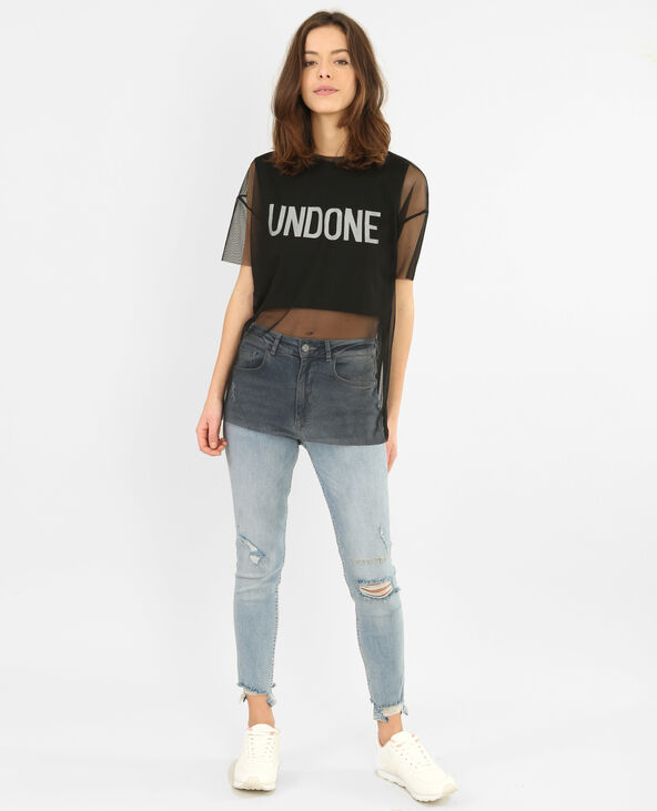 Cropped top 2 en 1 en tulle noir - Pimkie