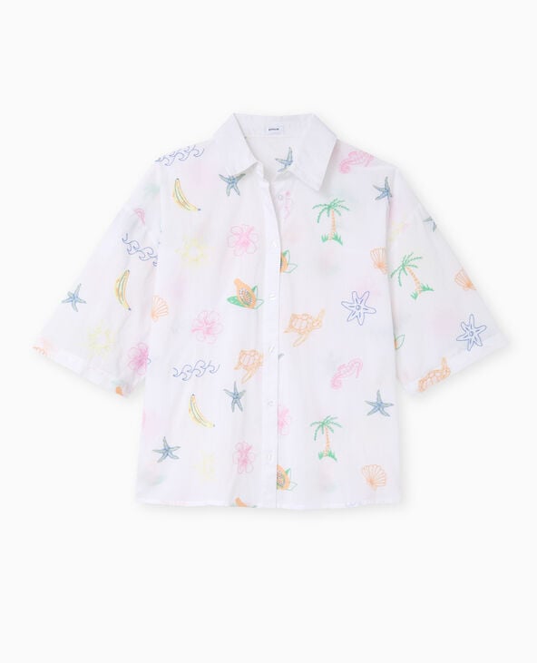 Chemise manches courtes brodée blanc - Pimkie