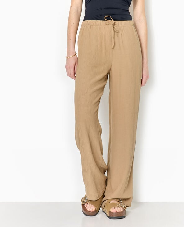 Pantalon palazzo aspect froissé taille élastiquée marron - Pimkie
