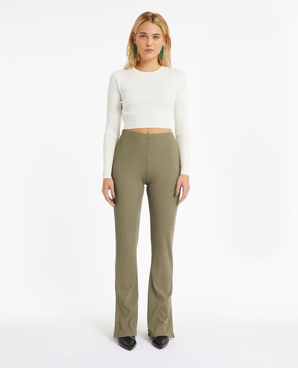 Pantalon flare en maille côtelée vert kaki - Pimkie