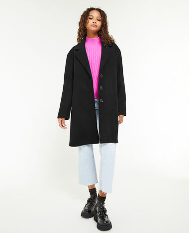 Manteau droit col tailleur noir - Pimkie