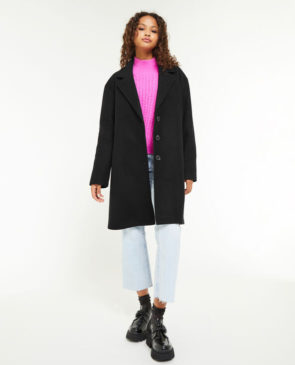 Manteau droit col tailleur noir - Pimkie