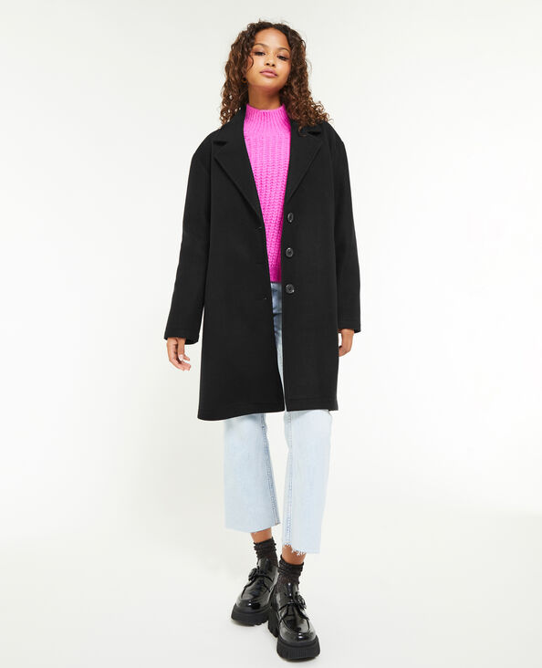 Manteau droit col tailleur noir - Pimkie