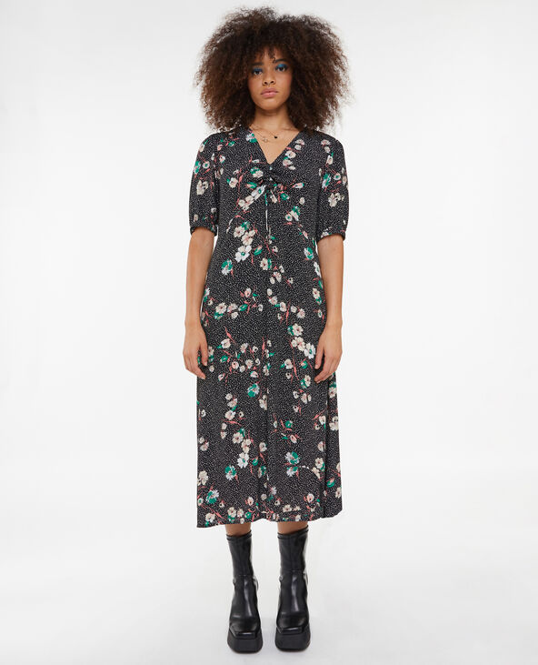 Robe longue avec lien coulissé motif fleurs noir - Pimkie