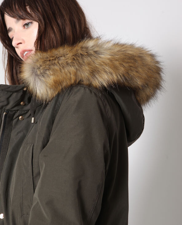 Parka longue avec fausse fourrure vert kaki - Pimkie