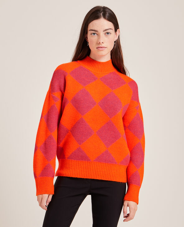 Pull à losanges col montant rose fuchsia - Pimkie