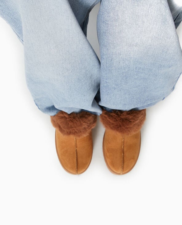 Mules sabots en suédine et fausse fourrure beige - Pimkie